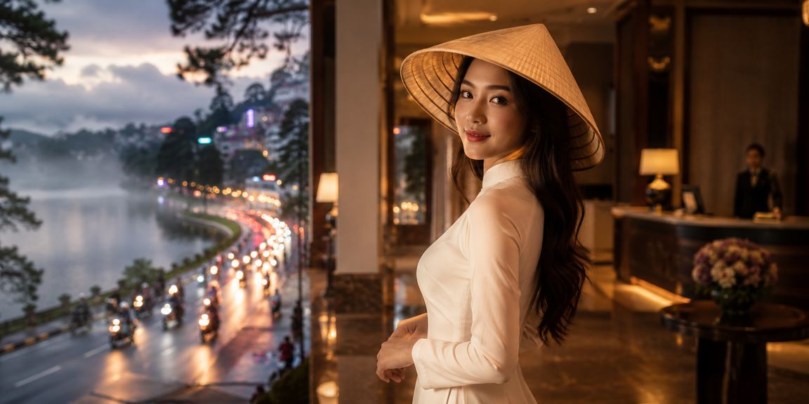 Cảnh Đà Lạt với hình ảnh nón lá gợi nhớ văn hóa địa phương trong trải nghiệm nạp tiền thưởng